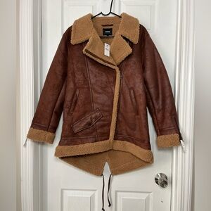 Express Faux Suede Sherpa Moto Jacket Medium NWT